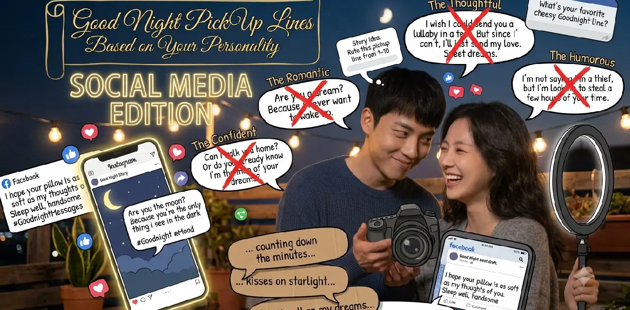 Good Night Pick Up Lines for Social Media Captions and Stories